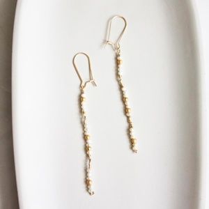 Gold Fill Freshwater White Pearl Thread Earrings
